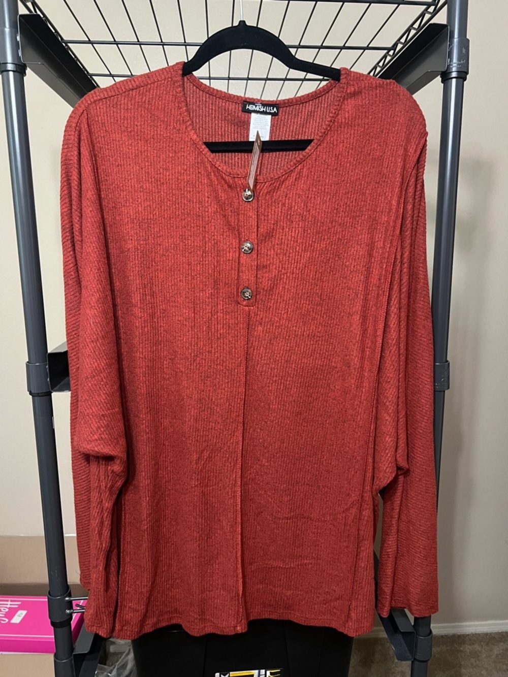 HEIMISH USA Rust Red Ribbed Henley Top